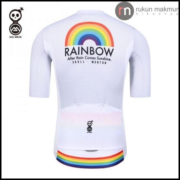 Skull Monton Men Road Cycling Jersey SS Short Sleeve RAINBOW White - Baju Sepeda Balap RoadBike Pela