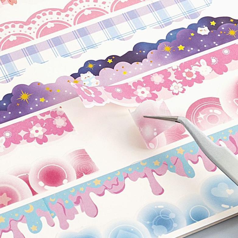 [1Box 12Pcs] Washi Tape Stiker Pinggiran Buku Hiasan Jurnal Sticker Aesthetic Terlaris