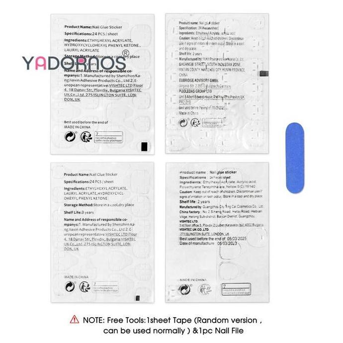 YADORNOS 24pcs - Kuku Palsu Biru Dingin dan Bermimpi - Lampu Bintang Mutiara Berlian Berlian Tiga Di