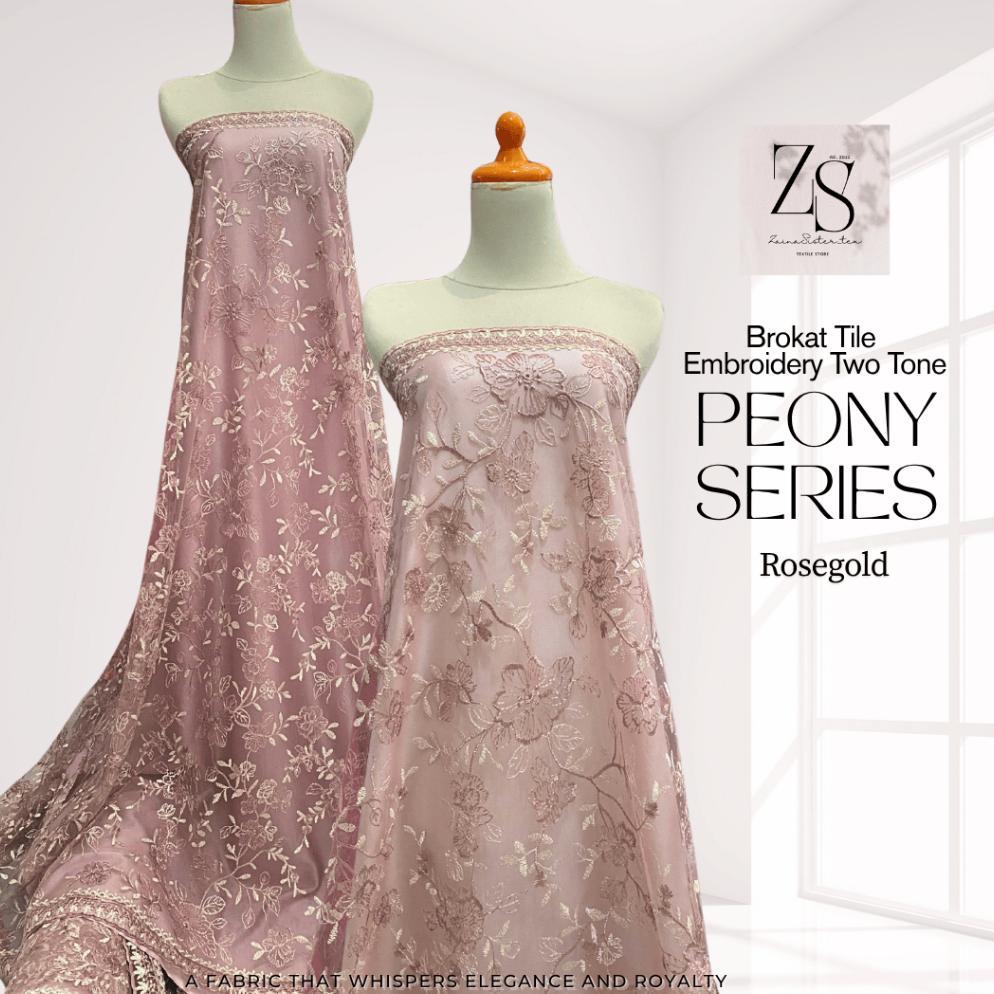 Brokat Tile Embroidery Two Tone Peony Series Warna Rosegold Harga Setengah Meter