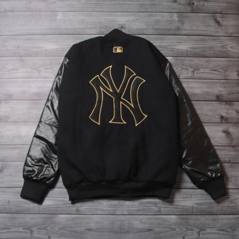 JAKET BASEBALL VARSITY MLB NY LOGO FULL BORDIR GOLD - JAKET VARSITY NEW YORK YANKEES MLB LOGO NY BOR