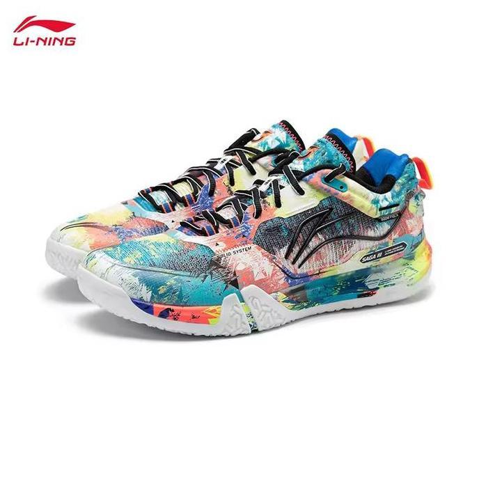 SEPATU BTON LI-NING / LINING AYAV001 SAGA 3 PRO / SAGA III PRO - SCUBA BLUE / NEON ROARING FLAME