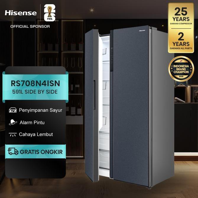 Terlaris Pintu Bahan LogamHisense-Rs708Series-Kulkas 2 Pintu (Refrigerator) Lemari Es Side By Side-K