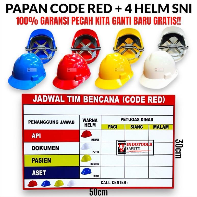 1 SET PAPAN RED CODE / PAPAN PIKET / PAPAN BENCANA / PAPAN CODE RED + BESERTA 4 BUAH HELM PROYEK STA
