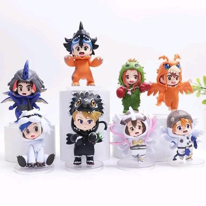 Action Figure Digimon Adventure Set Of 8 Pcs Costume Mode Chibi Size Agumon Patamon Gabumon Greymon 