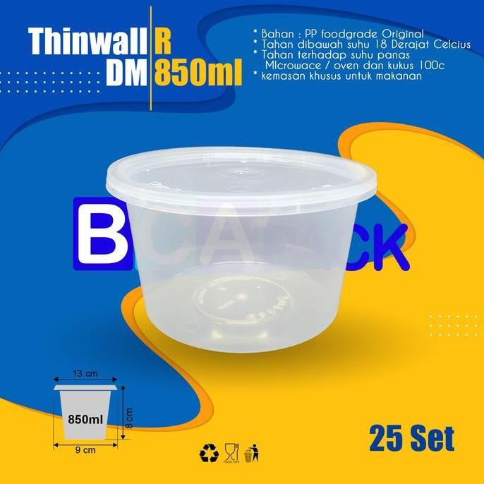 New- Thinwall Mangkok 850ml R Datar - Mangkuk 850 ml Datar isi 25pcs