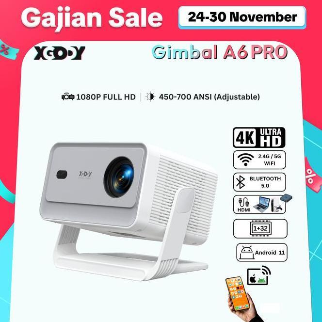 Exclucive Starmoon X Xgody Gimbal A6 Pro Smart Proyektor Lcd Android 11 Fhd 10P Auto Focuse Eye Prot