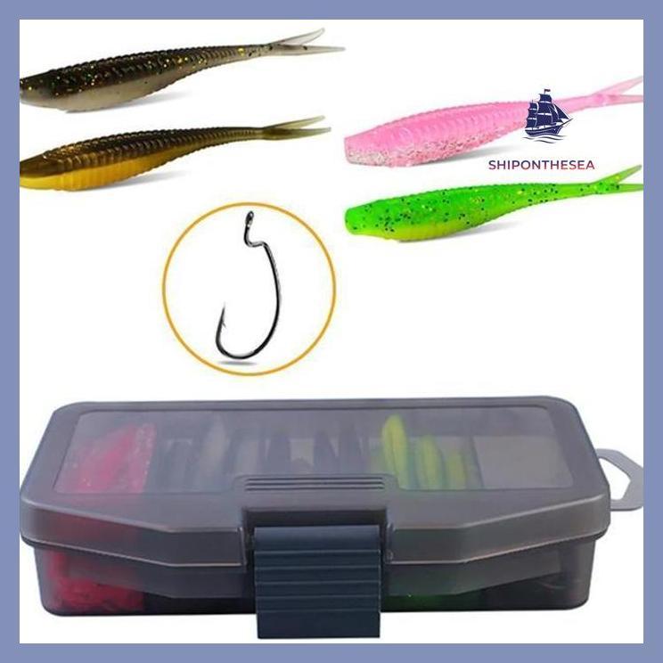 (PANCING) 61PCS UMPAN SOFT LURE 1 SET BOX KOTAK UMPAN PACNING IKAN UMPAN PANCING TIRUAN BENTUK IKAN 