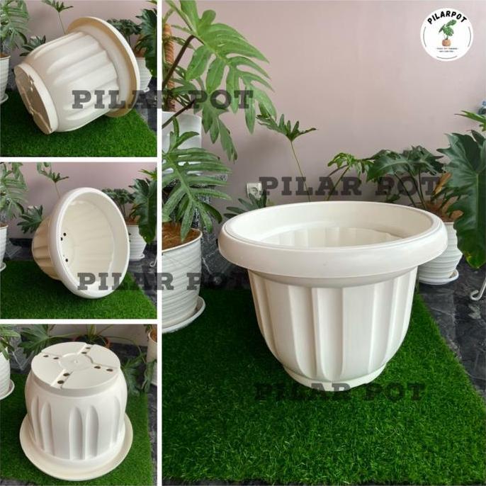 pot bunga tanaman plastik putih 50cm - JUMBO PUTIH