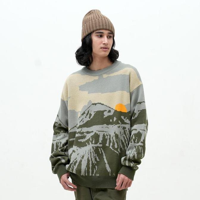 Roughneck RS002 Grey Mount Bromo Knitwear Crewneck Panjang Pria Sweater