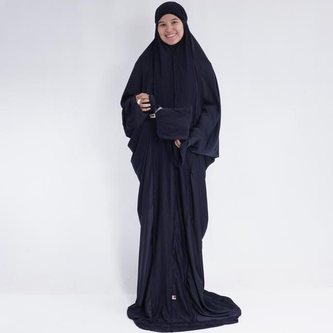 Alfauzi - Mukena Silk Terusan Hitam / Mukena Dewasa / Mukena Jumbo