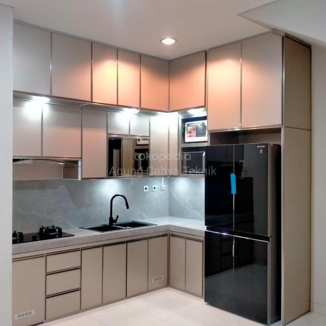 Terlaris Kitchen Set Aluminium Single Layer Custom Kabinet Atas Bawah Lemari Dapur Minimalis Acp