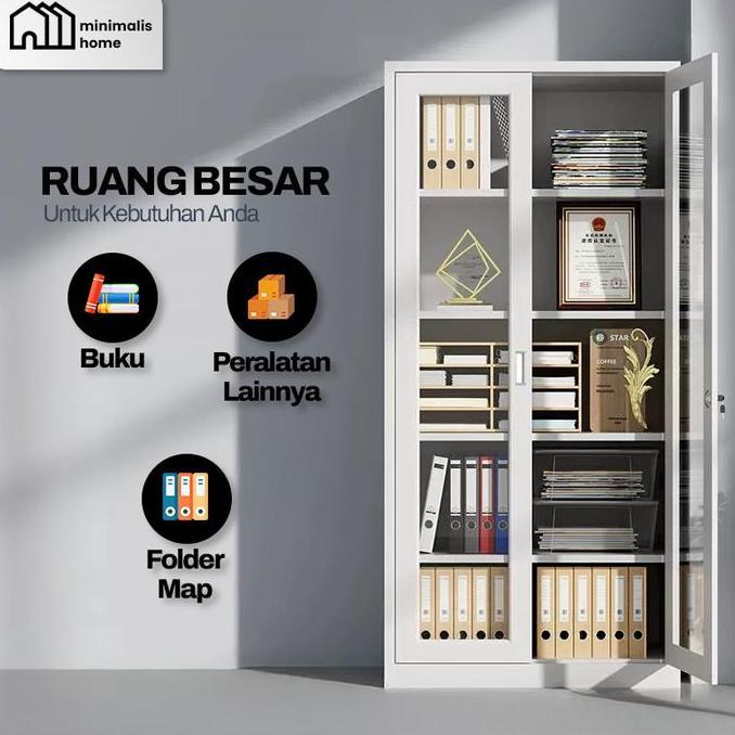 Terlaris [Ready Stock] Lemari Arsip Besi 2 Section Pintu Kaca - Loker Kabinet Kantor Tempat Penyimpa