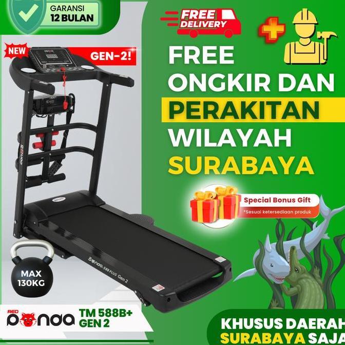 Promo Free Ongkir + Rakit Surabaya Sekitar - Treadmill Listrik RedPanda 588 Diskon