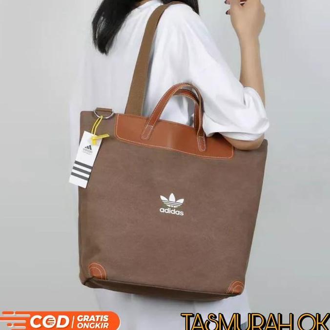 Tas Tote Shoulder Bag Kanvas Kulit Premium Wanita Import Kuliah Kerja
