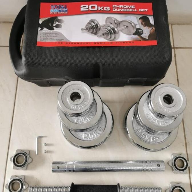 Dumbell set 20kg full Besi chrom Box. Barbel 20kg