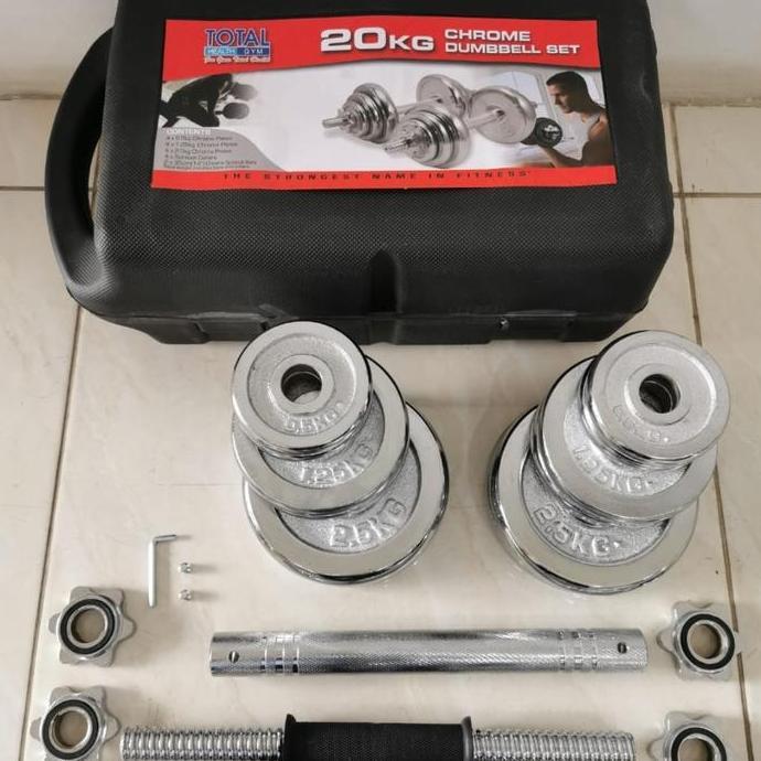 Dumbell set 20kg full Besi chrom Box. Barbel 20kg