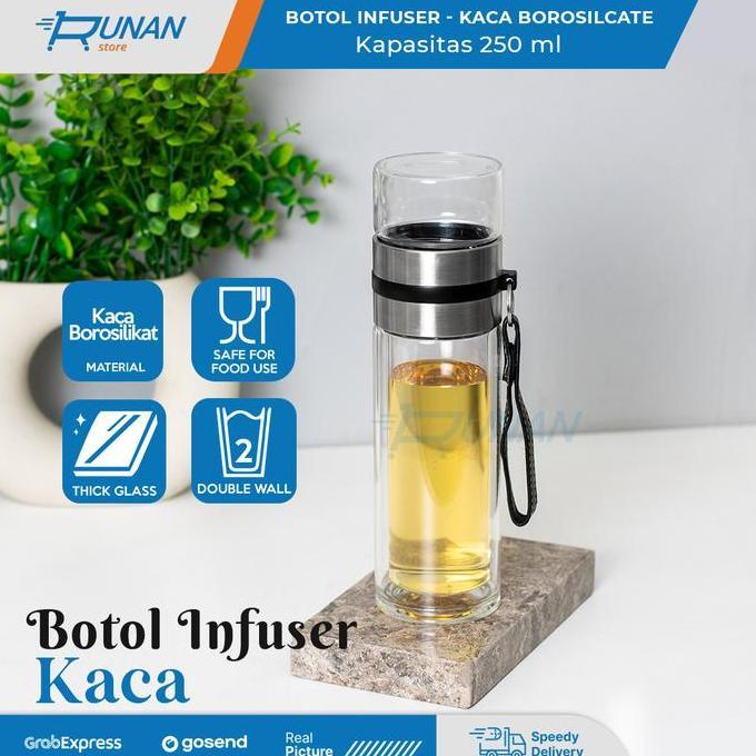 Botol Tea Infuser Teh Kaca 250 ml Botol Minum Teh Saringan Double Wall
