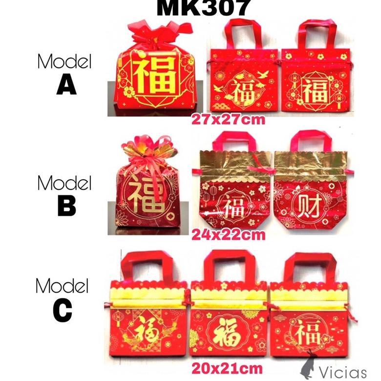 Mk307 Tas Kain Serut Imlek Kantong Hampers Parcel Bag Fu Hoki Sincia Trending