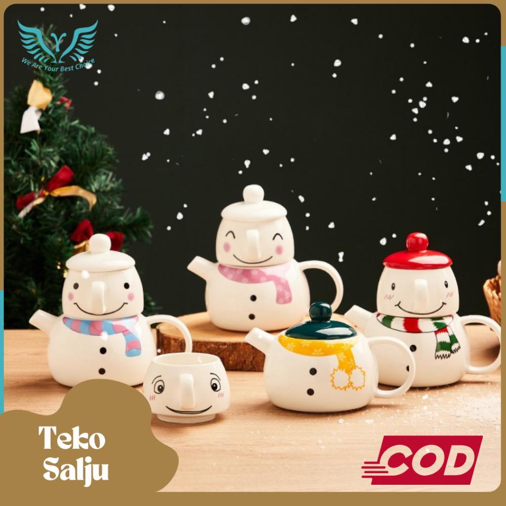 BANMOTSTORE Teko cangkir natal/ set teko cangkir salju putih/ gift christmas cangkir/Hasmpers cangki