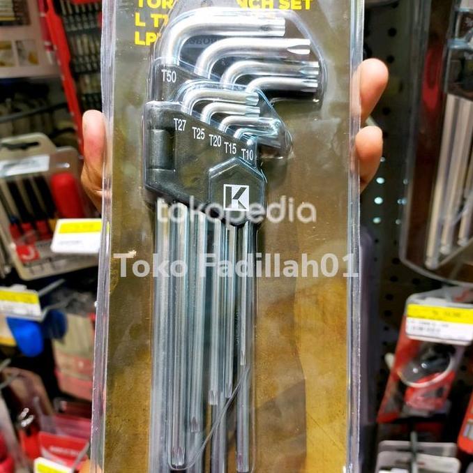 KRISBOW kunci L torx T10-T50 9pcs / kunci L bintang KRISBOW chrome TERBARU