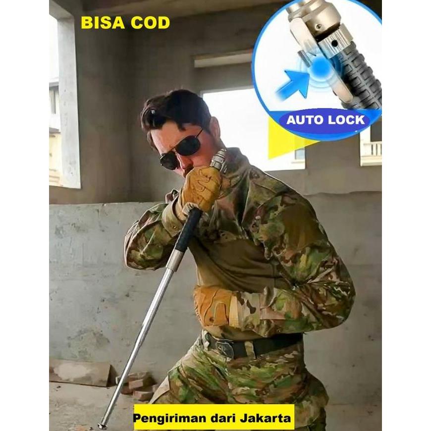 TERBARU Automatic Baton Stick stik pertahanan diri titanium Outdoor Mobil multifunctional hiking Sel