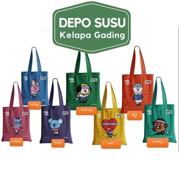 Promo Murah BT21 BTS Totebag Tote Bag Official Original Line Friends Milk Life Tas