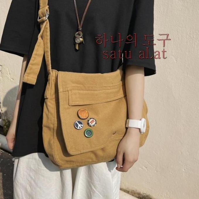 hamisen_shop - enigma tas selempang kanvas tebal premium pria lokal