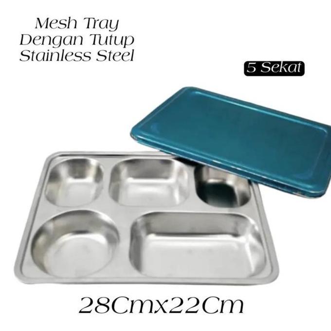 Terlaris Lunch Box 5 Sekat / Piring Makan Stainless Stell 5 Sekat / Wadah Saji Stainless 5 Sekat / L