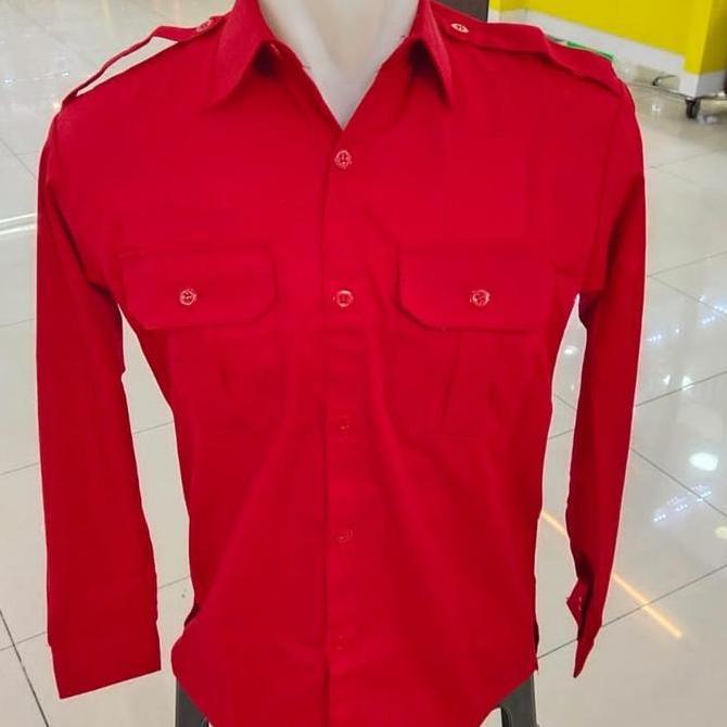 NEW KEMEJA PDH POLOS MERAH SERAGAM PDH POLOS MERAH LENGAN PANJANG PRIA ORI