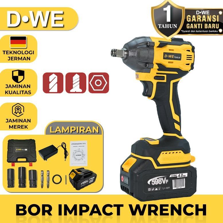 DWE Impact Wrench 700NM Bor Impact Wrench Cordless Brushless Mesin bor 598VF Baterai 21000mah Wrench