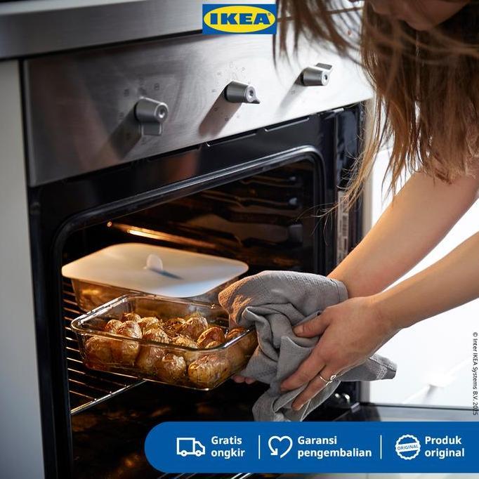 Ikea 365+ Wadah Makanan / Kotak Makan Persegi Panjang Bahan Kaca Dengan Penutup  Plastik 1L