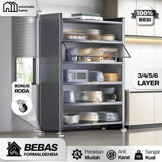 [TERMURAH] RAK DAPUR BESI ANTI KARAT DESAIN MINIMALIS MODERN - LEMARI DAPUR RAK PIRING SUSUN TERTUTU