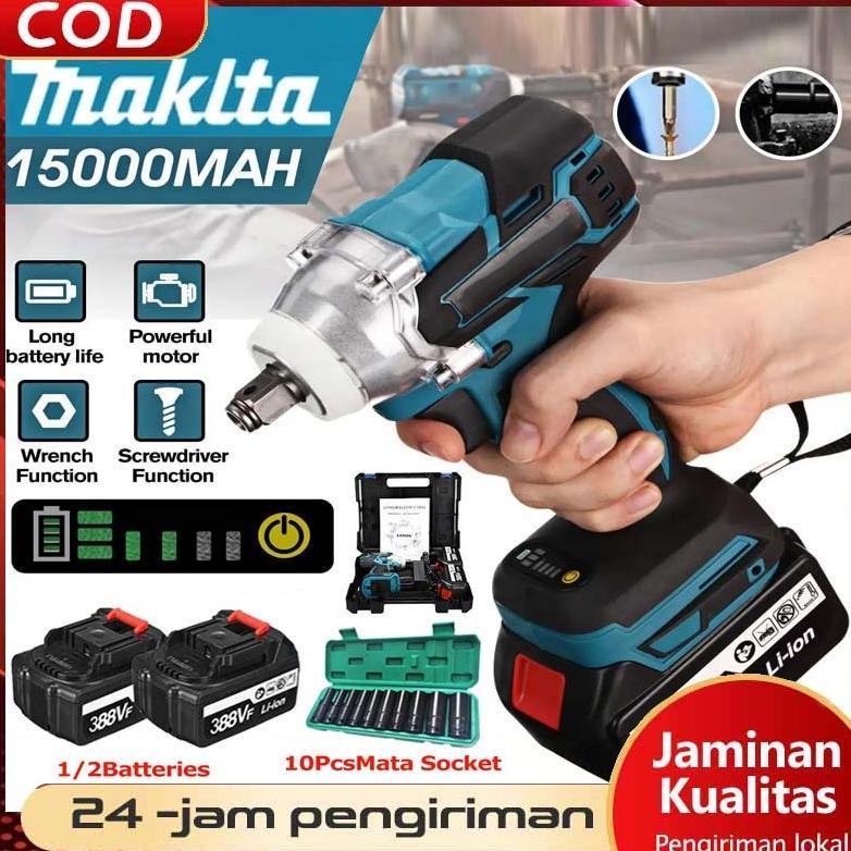 COD-Cordless Impact Wrench 588V 680N/M Bor Impact Baterai 2 Baterai Impek Baterai Kunci Wrench Recha