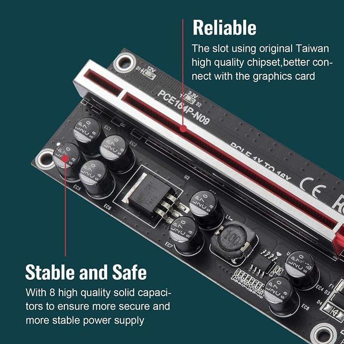 PCI-E RISER CARD MINING V009S PLUS 8 Capasitor  PCIE X1 PCIE X16 Terlaris
