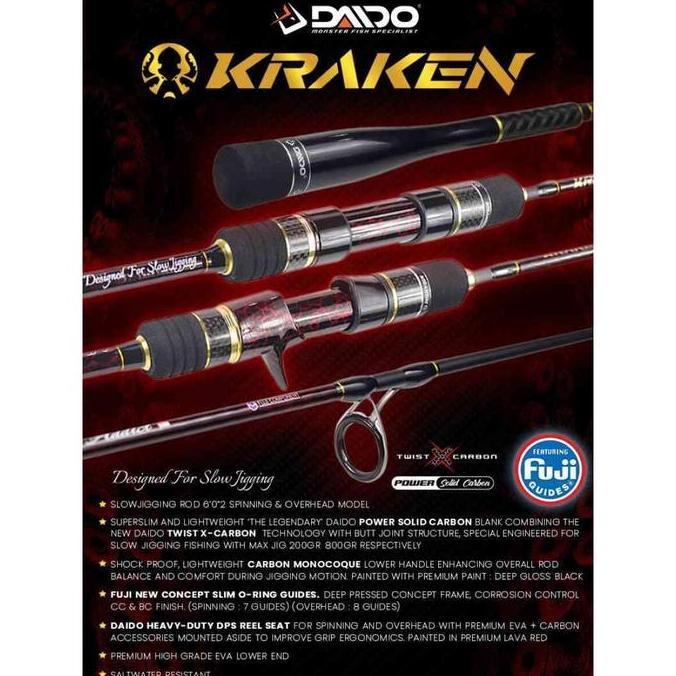 TERMURAH - Joran Daido Kraken SP dan BC/OH Jigging 180cm Carbon Solid FUJI