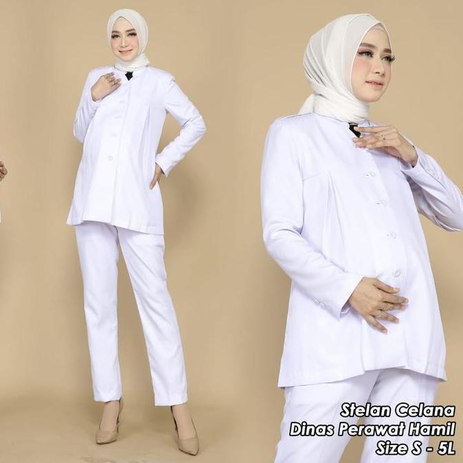 NEW BLAZER PUTIH SERAGAM DINAS KESEHATAN SERAGAM PUTIH PERAWAT BUMIL KERJA WANITA CELANA PANJANG ORI