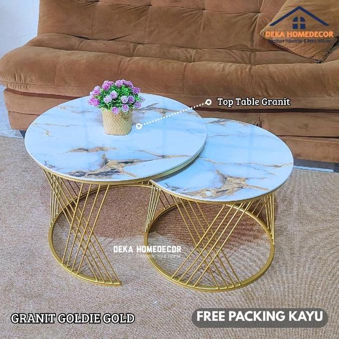DEKA HOMEDECOR Meja Tamu Minimalis CROSSY Granit Keramik Diameter 60&50 Tinggi 45&40 Rangka Besi Cat