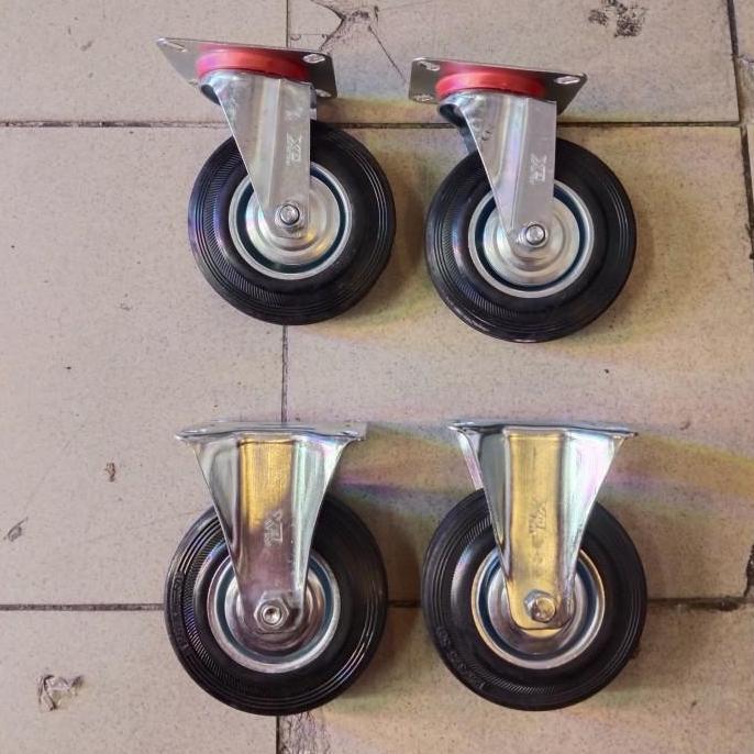 TERMURAH - Roda Etalase 5 Inch / Roda Troli / Roda Karet 1Set ( 2Hidup 2Mati )