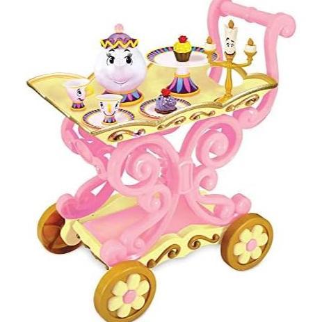 Disney Store Girl's Beauty and The Beast Tea Cart Set Includes Lumiere, Mrs Potts, Chip, Cake with