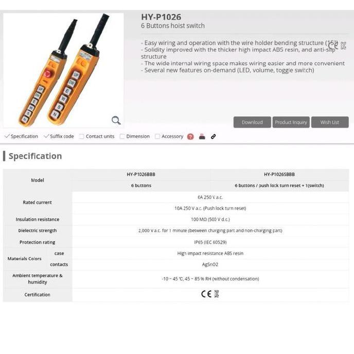 Murah HanyoungNuxPendantHoist Push Button Switch Single Speed Hy-1026-Bbb Hy 1026-Bbb Hy 1026Bbb Hy1