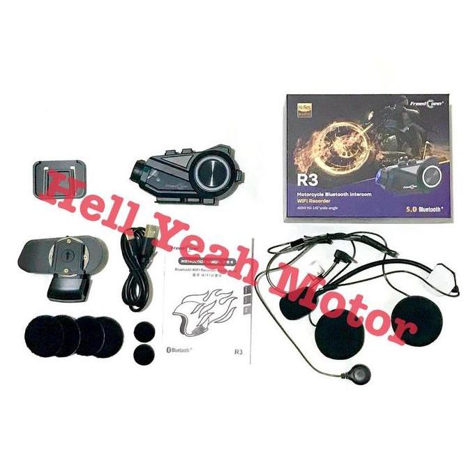 Intercom Freedconn R3 Bluetooth Helm Vlog 2 mic QHD 2K Camera 6 riders Terlaris
