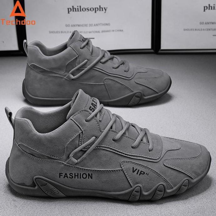 Techdoo Sepatu Beck Pria Sepatu Pria Sneakers Abu Casual Sport Running Shoes Olahraga Lari Sepatu Ta