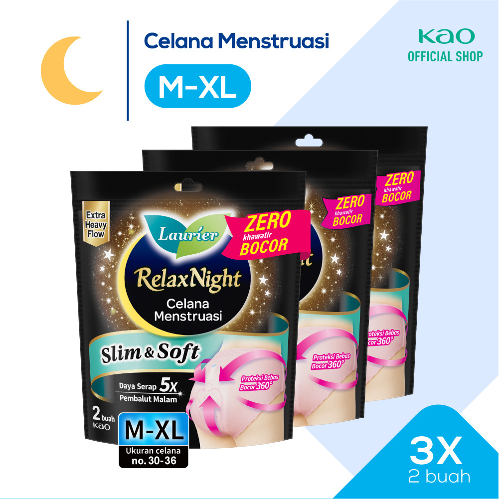 Laurier Relax Night Celana Menstruasi Pembalut Wanita Size M-XL 2 Buah (Pembalut Celana) Triplepack