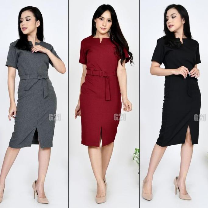 Dress bisnis Kerja Wanita mewah  Kantor dress pesta seragam spg Formal High Premium Quality Midi Hit