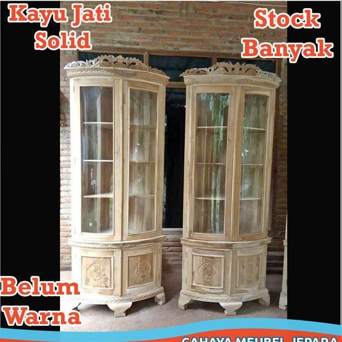 Terlaris Lemari Pajangan Sudut Kayu Jati Ukir Lemari Pojok Hias Kaca Ruang Tamu