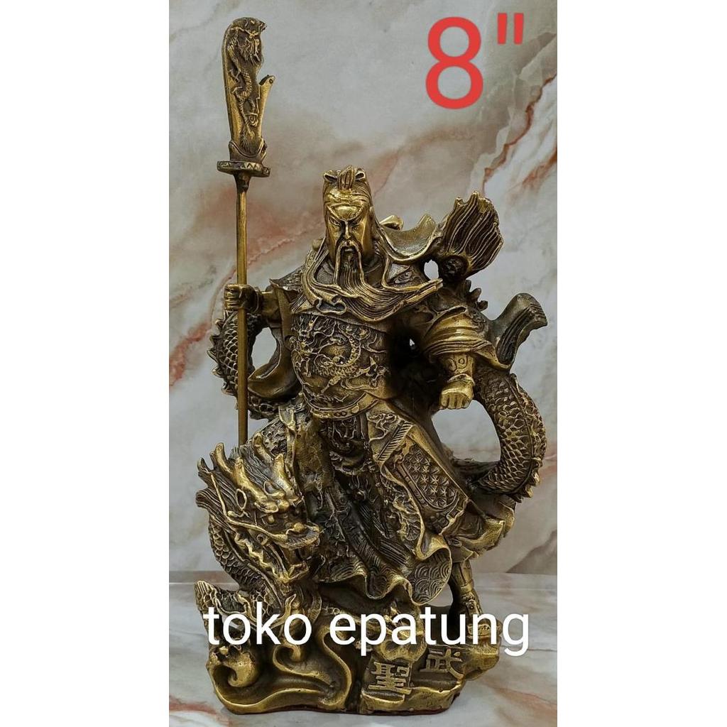 Terlaris Patung Kwan Kung / Kwan Kong / Guan Yu - Naga - Kuningan - 8 Inch