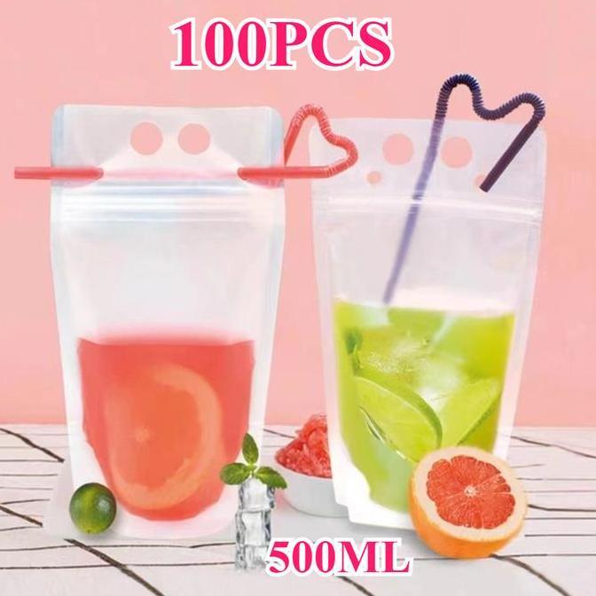 100Pcs 500Ml Pouch Standing Minuman Multifungsi Standing Pouch Minuman Kekinian Kemasan Minuman