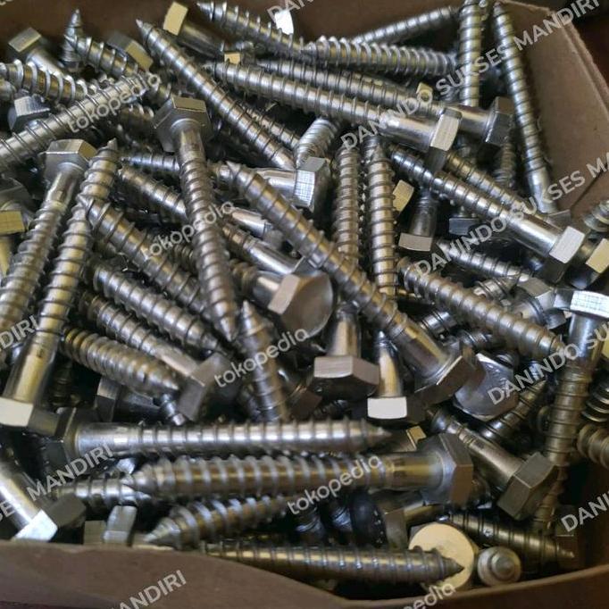 SS 304 / Lag Screw M6 / Deskrup 1/4x4" / Baut Kayu 10 CM Kunci 10