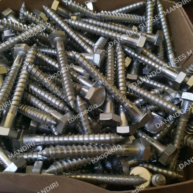SS 304 / Lag Screw M8 / Deskrup 5/16x4" / Baut Kayu 10 CM Kunci 13